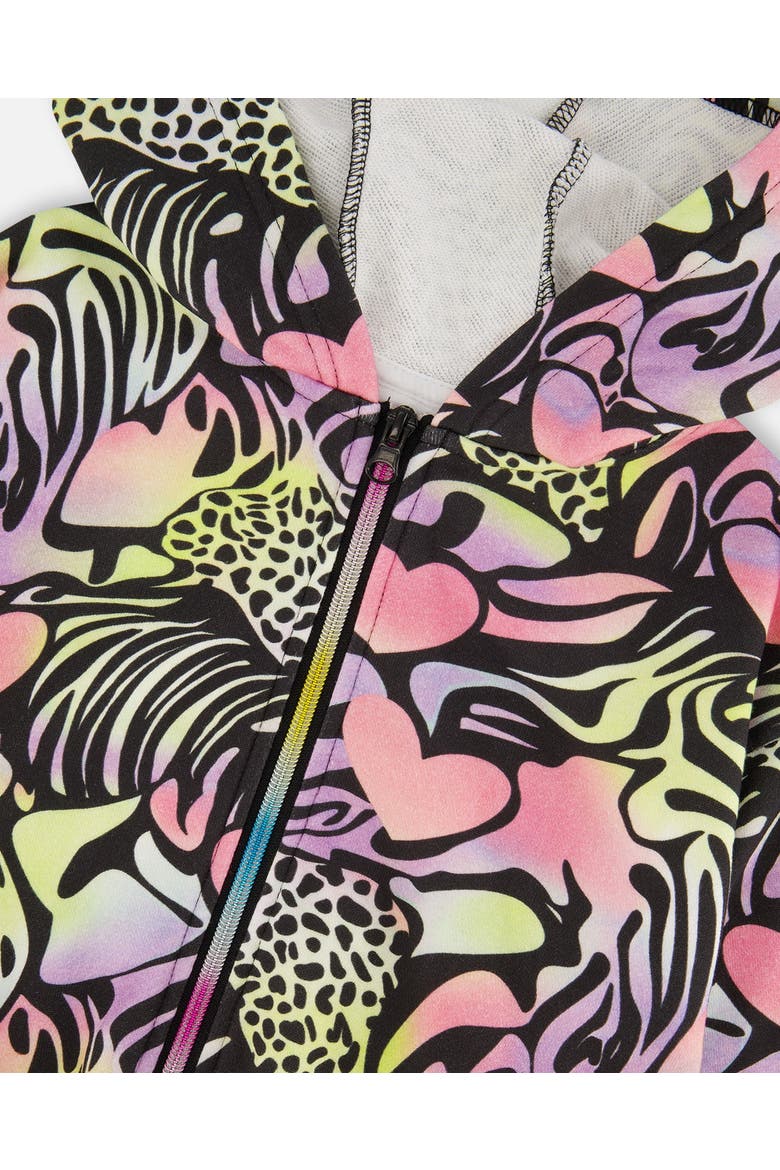 Zip Front French Terry Long Sleeve Hoodie, Alternate, color, Black with Multicolored Print