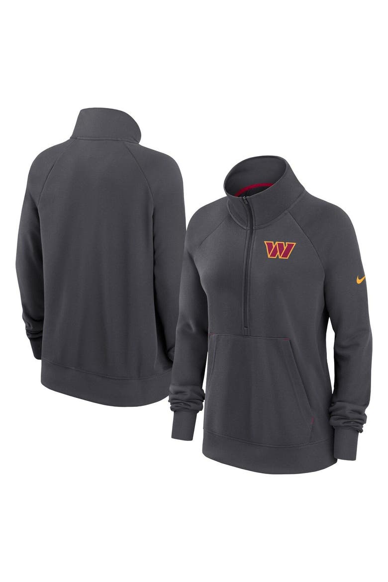 Women's Nike Charcoal Washington Commanders Premium Raglan Performance Half-Zip Sweatshirt, Main, color, Charcoal