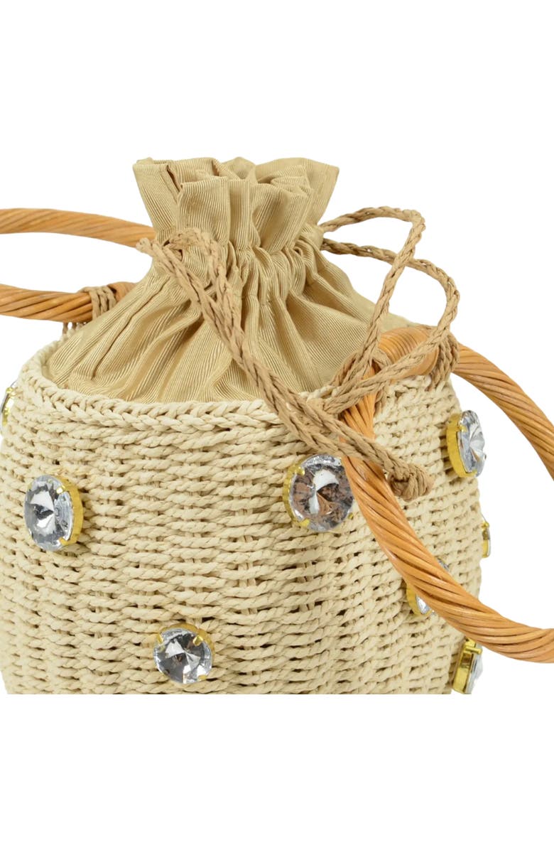 MacRae & Co. Rhinestone Straw Woven Bucket Bag, Alternate, color,
