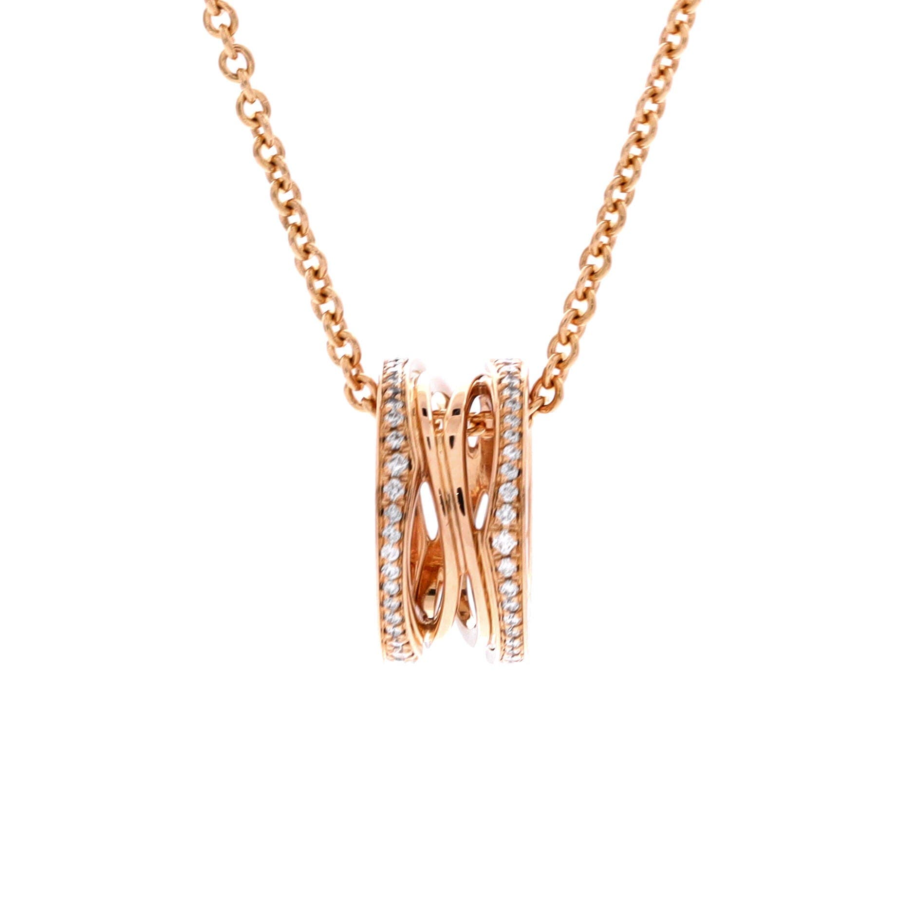 B.Zero1 Open Design Legend Zaha Hadid Pendant Necklace 18K Rose Gold with Diamonds, Main, color, Metallic Gold