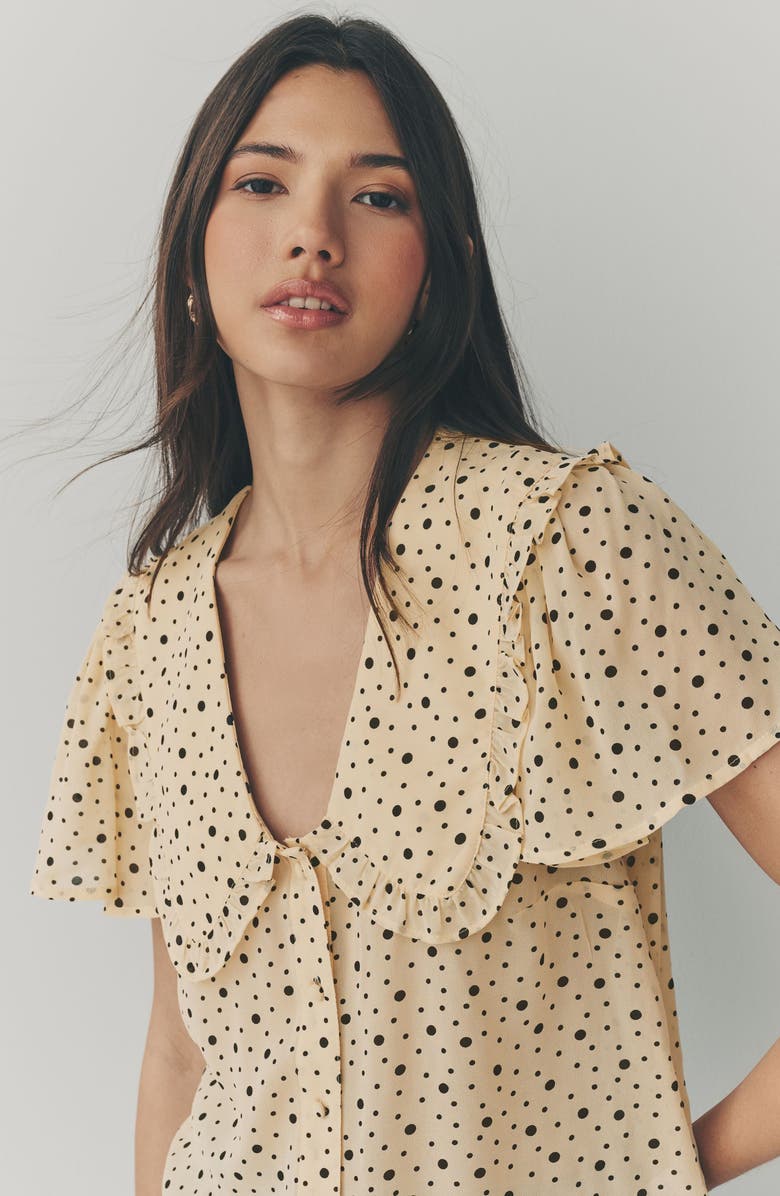 NEXT Ditsy Spot Peter Pan Collar Sheer Short Sleeve Blouse, Alternate, color, Yellow