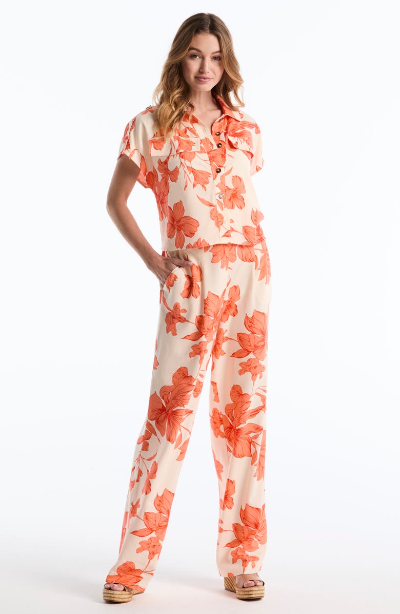 Laundry by Shelli Segal Blossoming Button-Up Shirt, Alternate, color, Coral Blossom/ White Swan