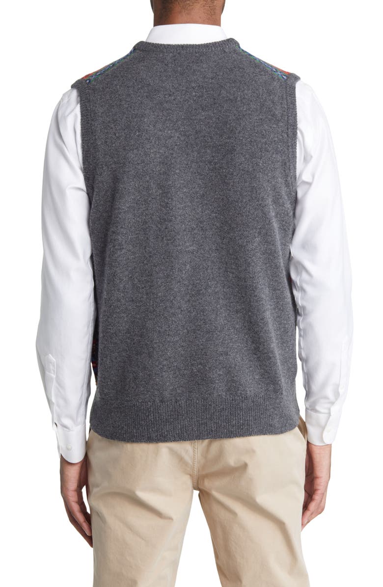Brooks Brothers Fair Isle V-Neck Lambswool Sweater Vest, Alternate, color,