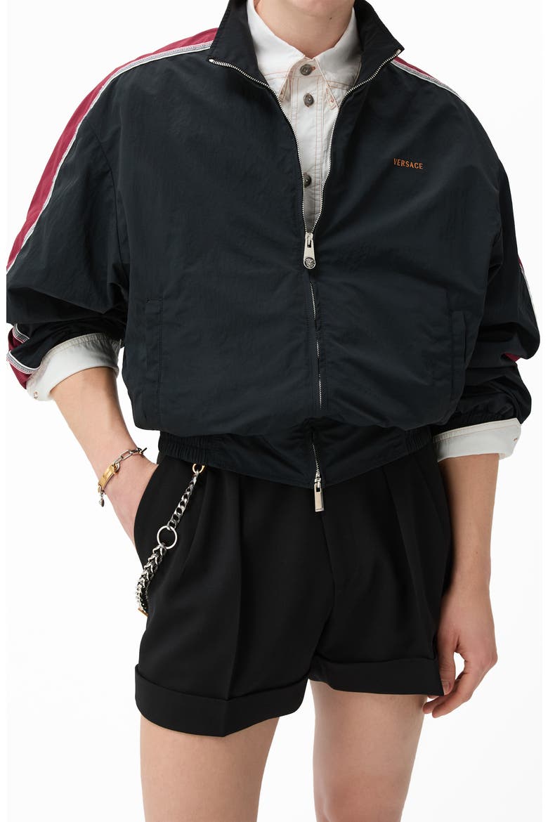 Oversize Wrinkled Nylon Track Jacket, Main, color, BLACK