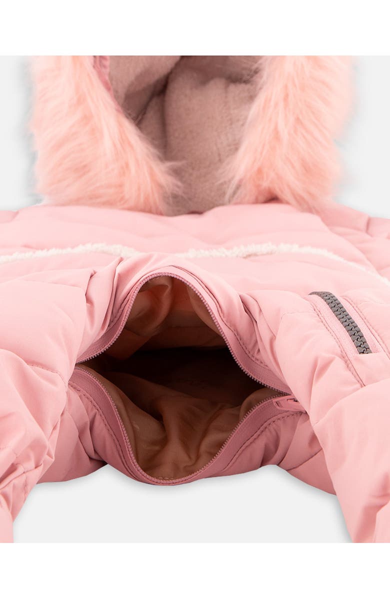 Deux par Deux Baby Girl's One Piece Baby Hooded Snowsuit Pink Designed For Car Seat, Alternate, color, 