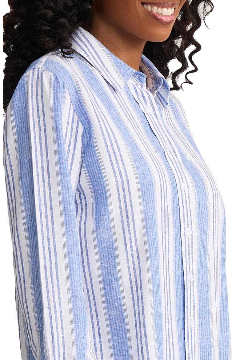 Oversize Linen Blend Button-Up Shirt, Alternate, color, NATURAL WHITE/ LIGHT SAPPHIRE