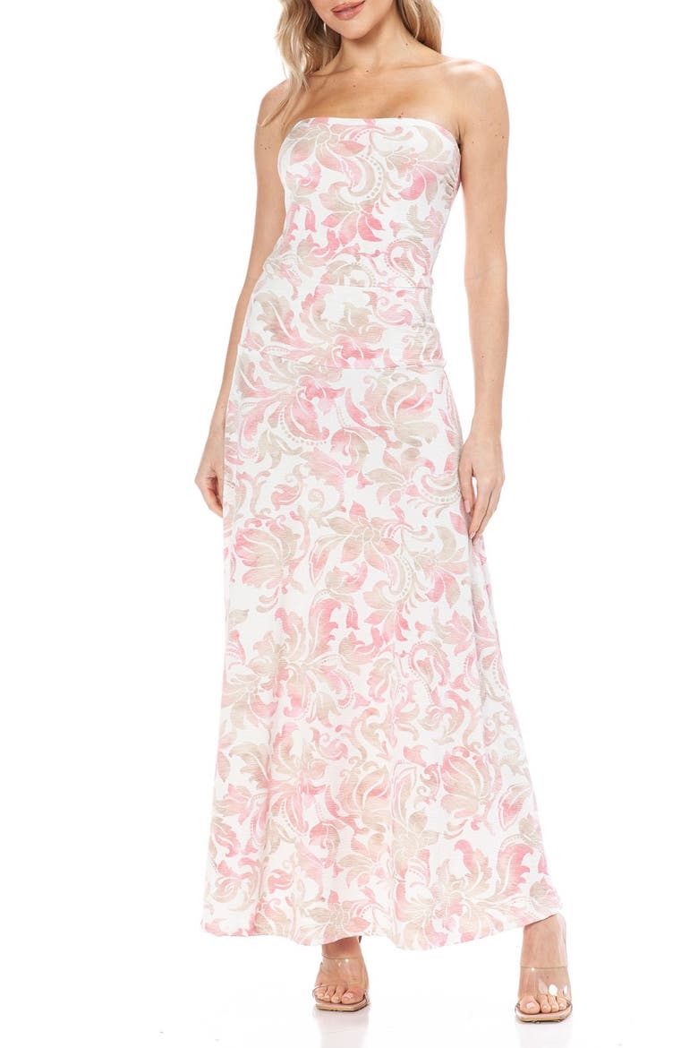 Printed Strapless Maxi Dress, Main, color, IVORY MULTI