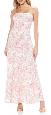 O.L. Printed Strapless Maxi Dress
