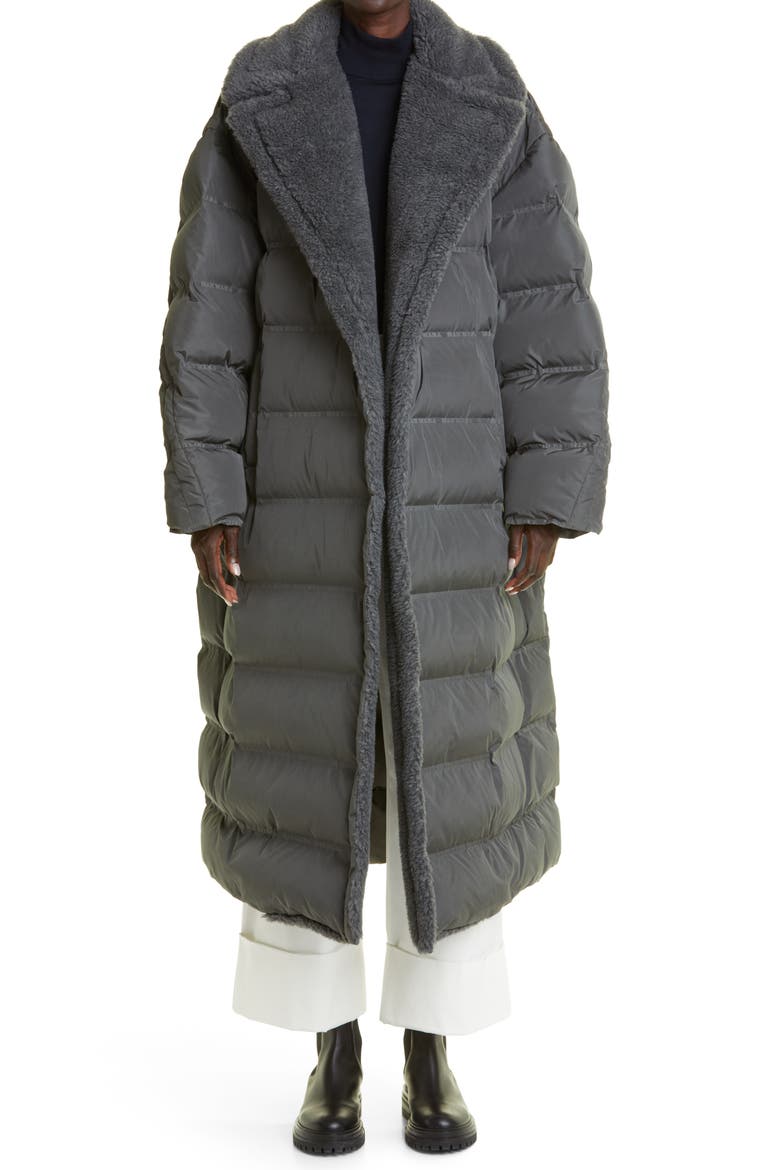 Frisia Logo Jacquard Puffer Coat, Main, color, DARK GREY