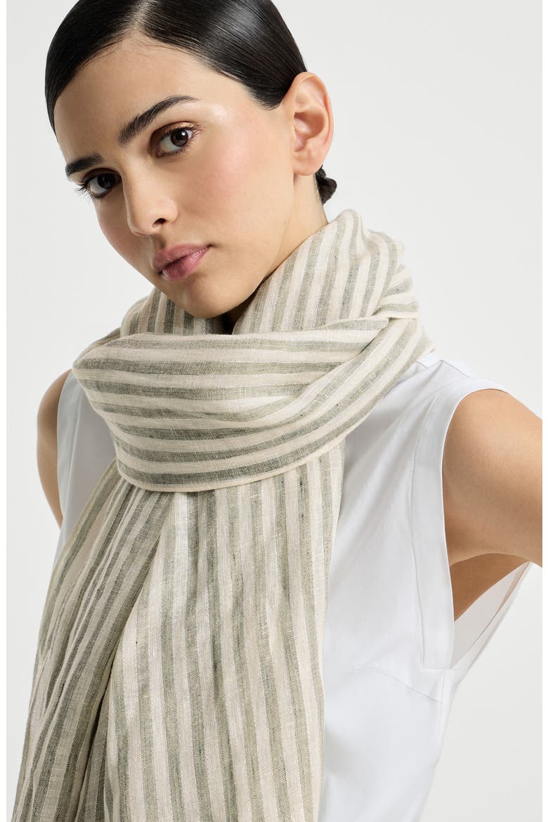 Sparkling striped linen scarf, Alternate, color, Green