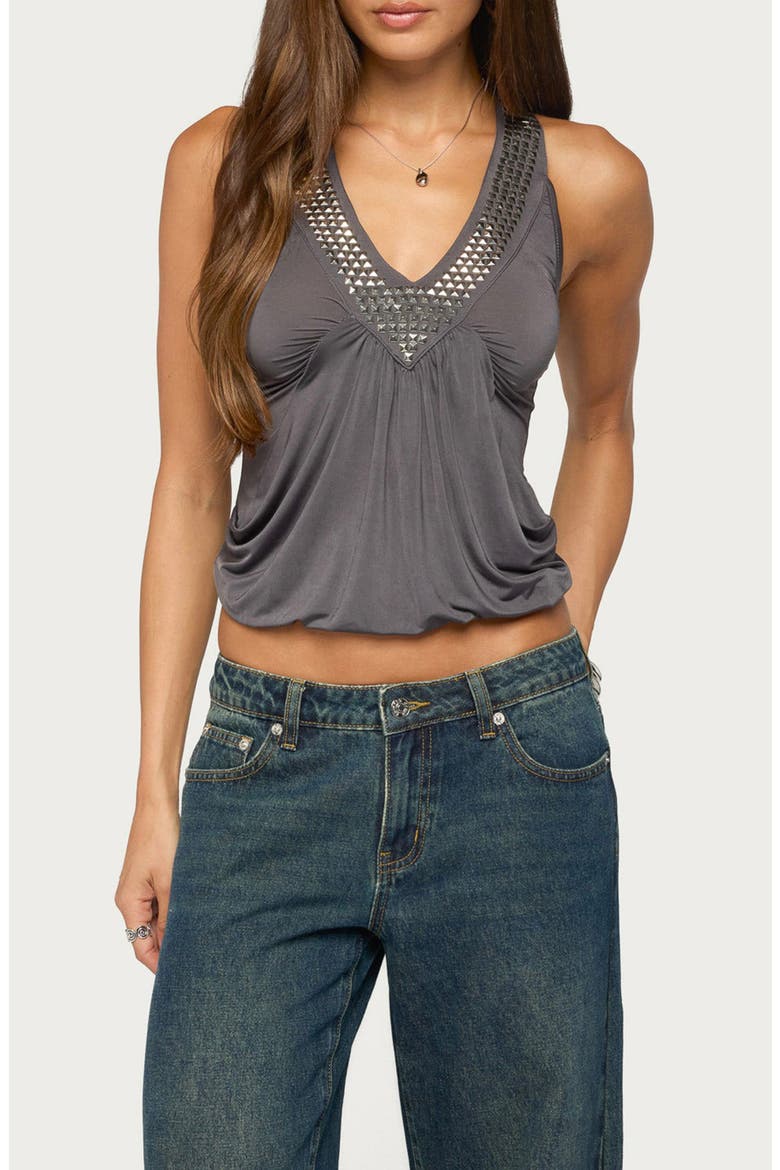 Brise Studded Draped Top, Main, color, GRAY