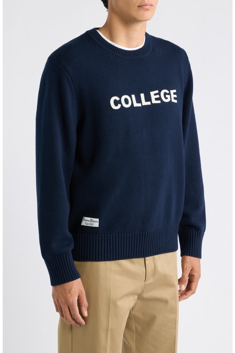 College Cotton Crewneck Sweater, Alternate, color, NAVY