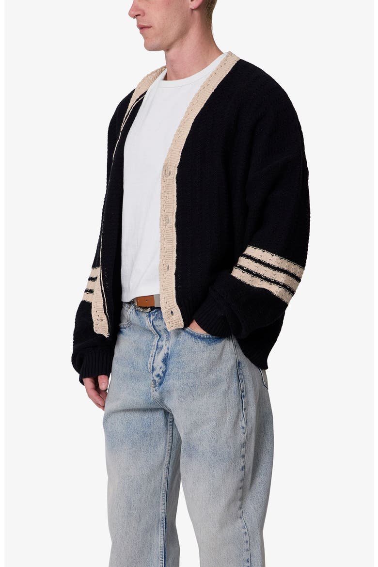Collegiate Stripe Button-Up Cardigan, Alternate, color, BLACK/ BROWN