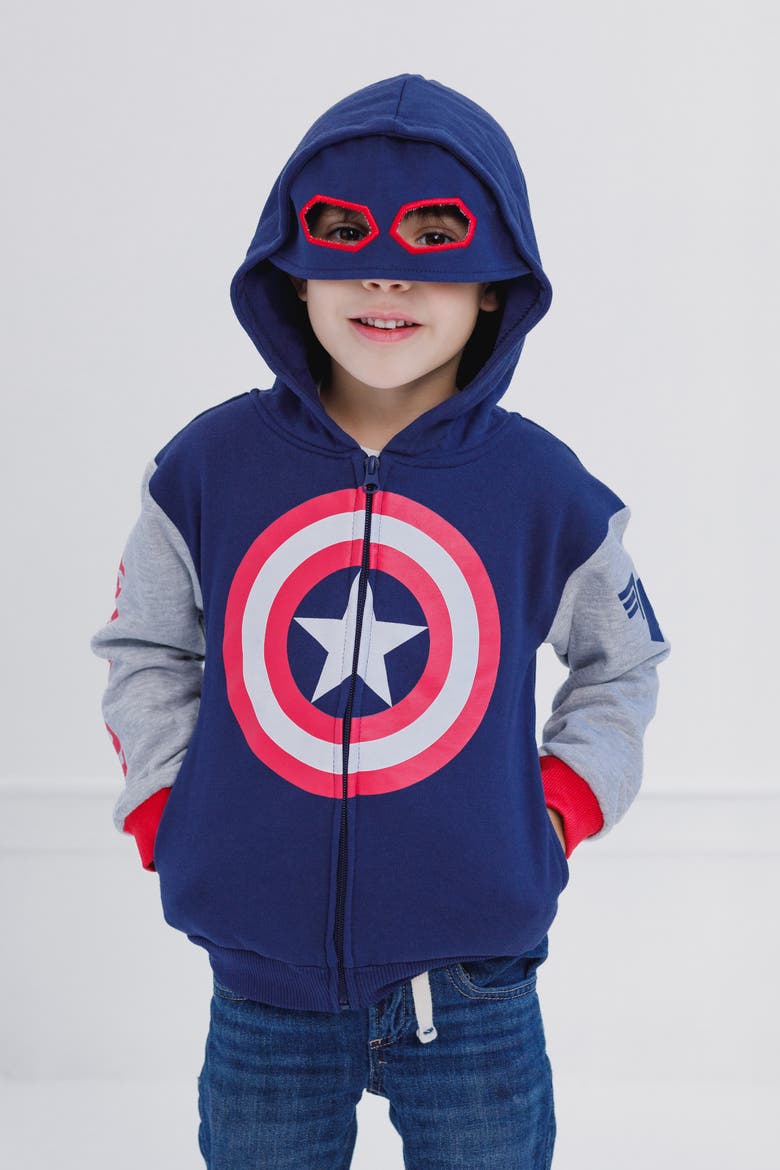 Avengers Fleece Zip-Up Hoodie, Alternate, color, Captain America Navy
