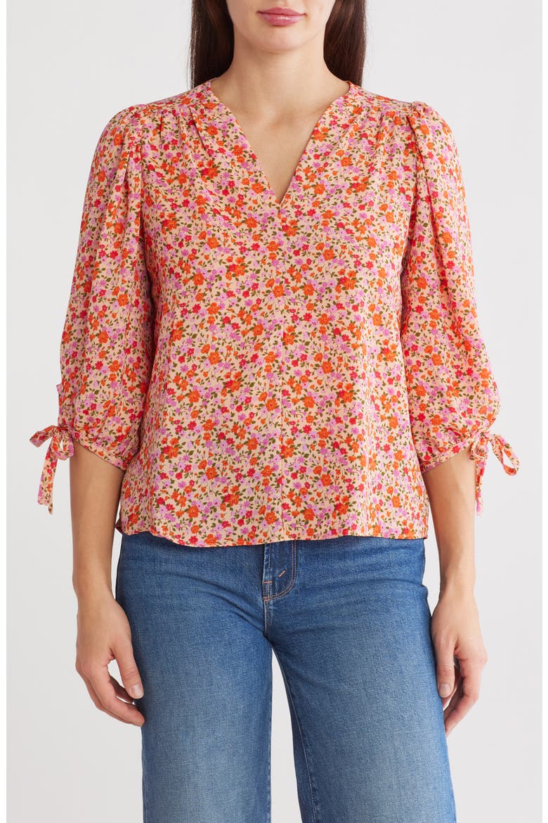 Floral Puff Sleeve Blouse, Main, color, PINK