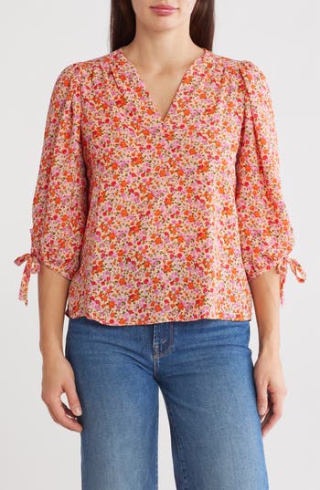 Renee C Floral Puff Sleeve Blouse In Pink