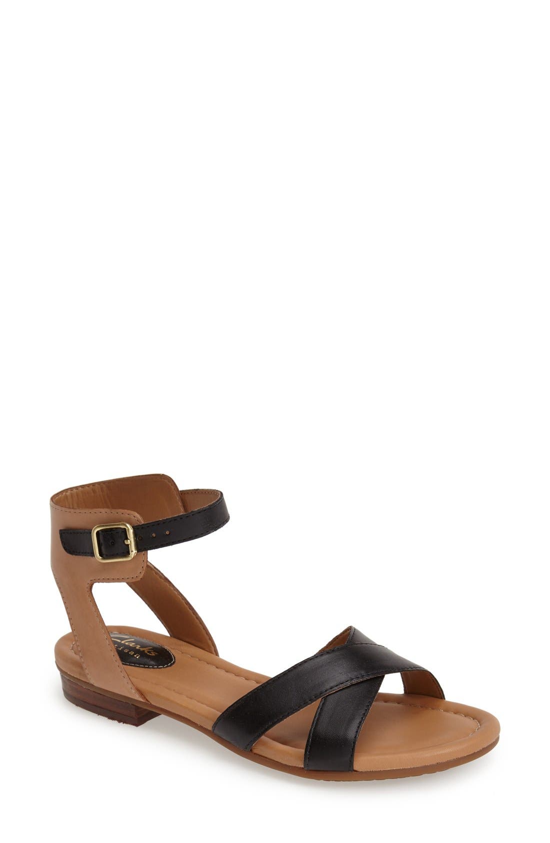 'Viveca Zeal' Leather Ankle Strap Sandal, Main, color, BLACK LEATHER