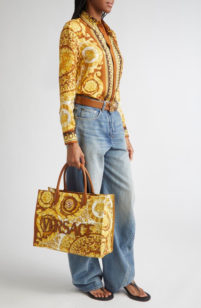 Versace Barocco 92 Silk Twill Button-Up Shirt, Alternate, color, Dark Brown Spice