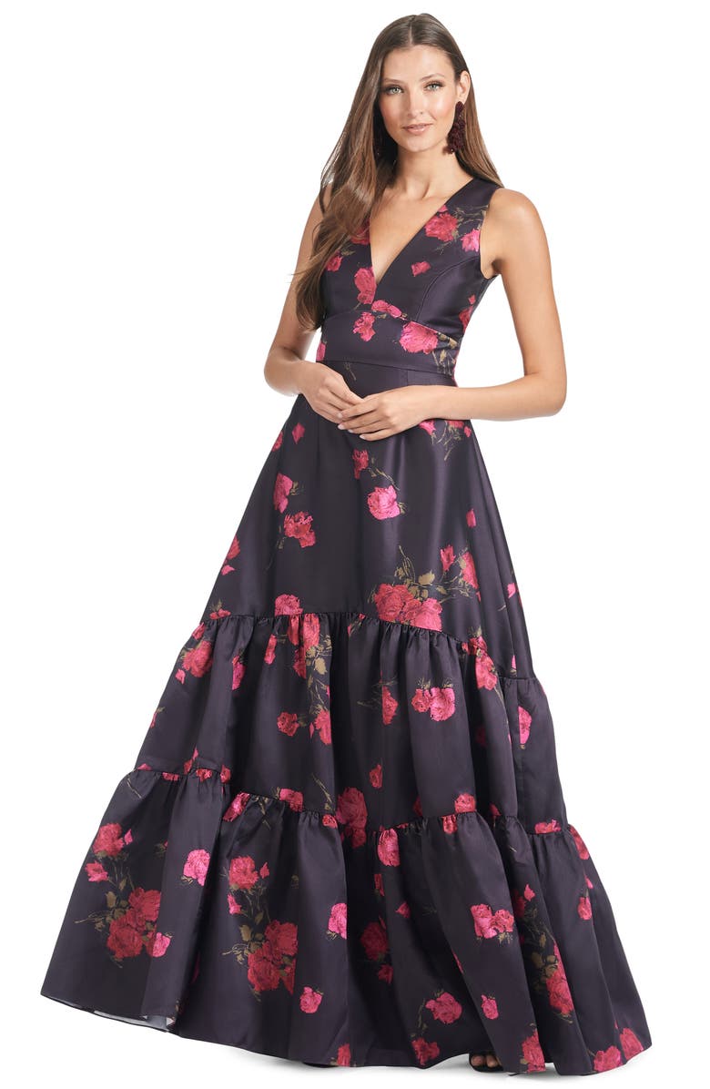 Sachin & Babi Rori Floral Print Tiered Sleeveless Gown, Alternate, color,