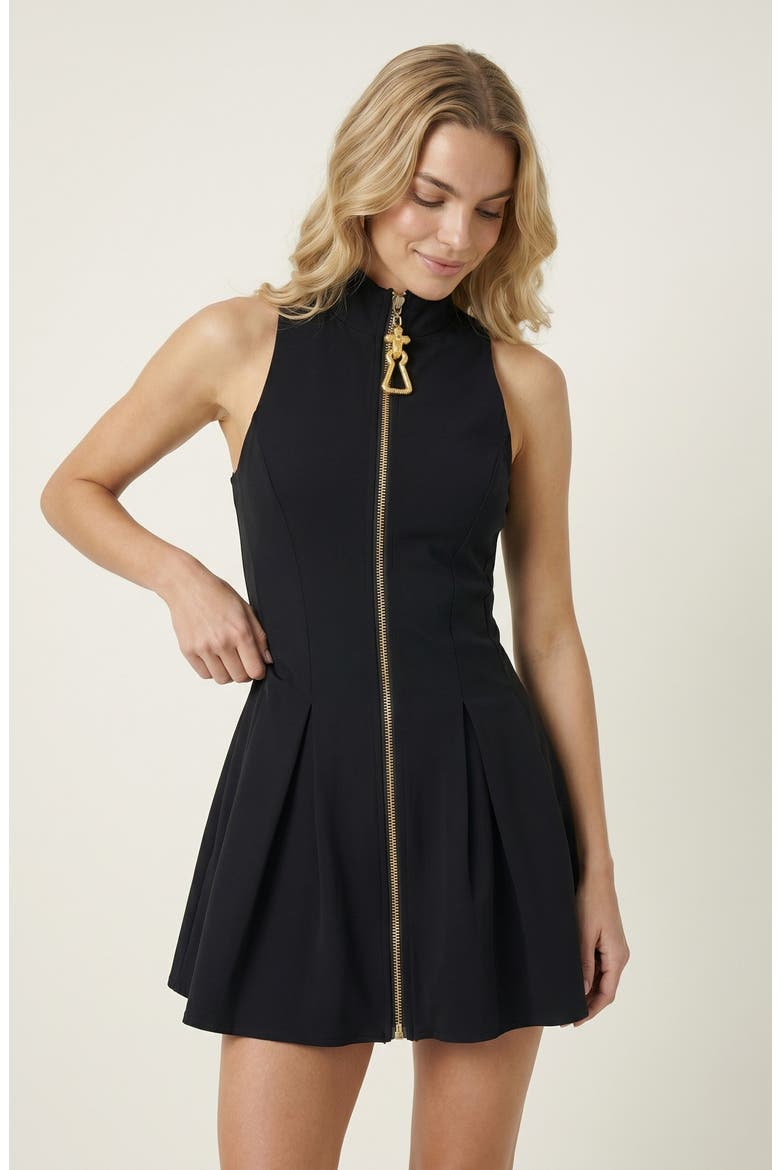 High Neck Zip Mini Dress, Alternate, color, Black