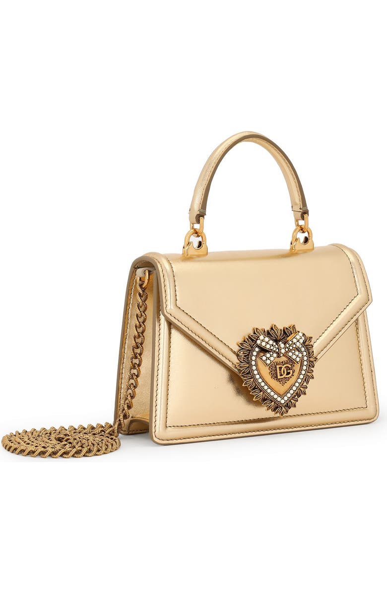 Dolce&Gabbana Mini Devotion Laminated Leather Top Handle Bag, Alternate, color, Gold