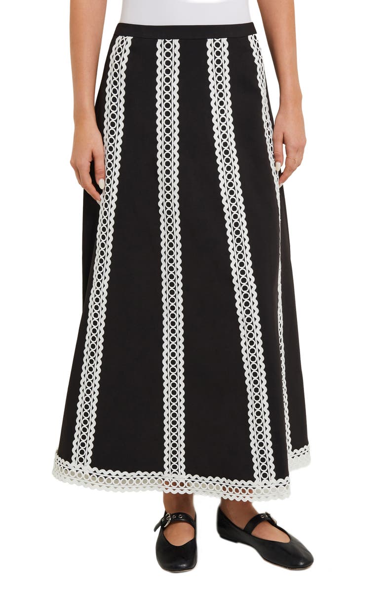Misook Eyelet Lace Stripe Maxi Skirt, Main, color,