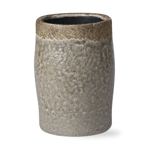 Rustic Gray Crackle Glazed Ceramic Vase for Home Decor
