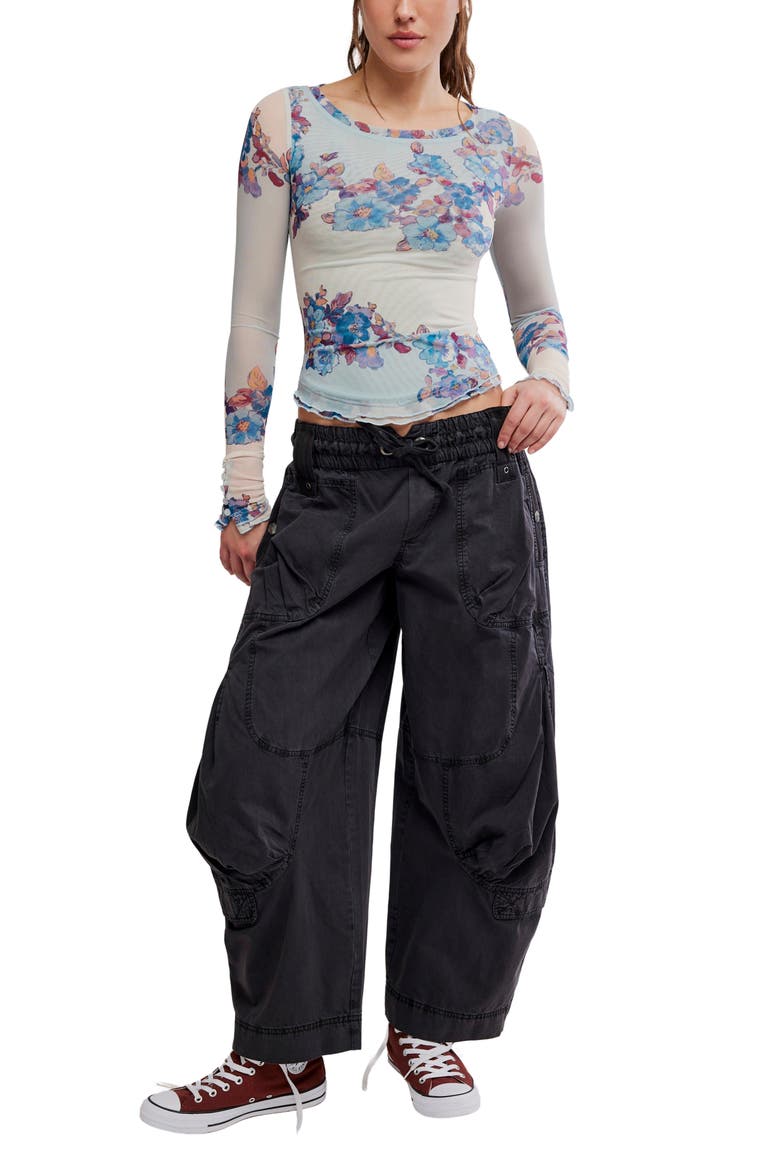 Lilly Print Long Sleeve Mesh Top, Alternate, color, FROST COMBO