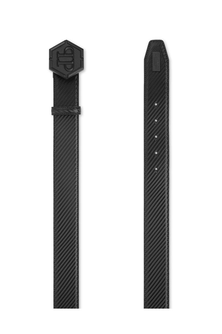 Leather Belt Hexagon Men, Main, color, black/white