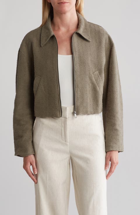 Cotton Bouclé Zip Bomber Jacket
