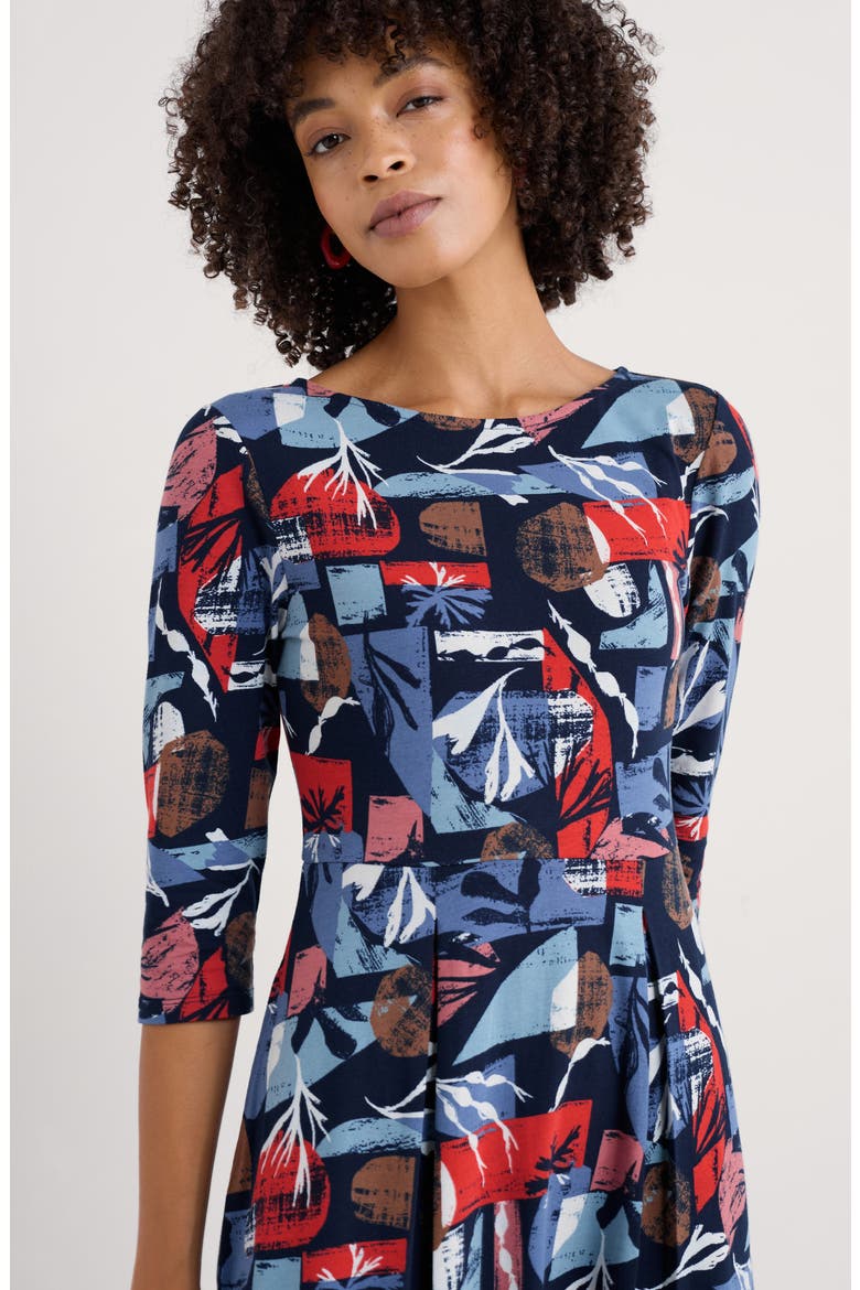 Wild Bouquet Stretch Organic Cotton Midi Dress, Alternate, color, MARINE FORMS MUSSEL