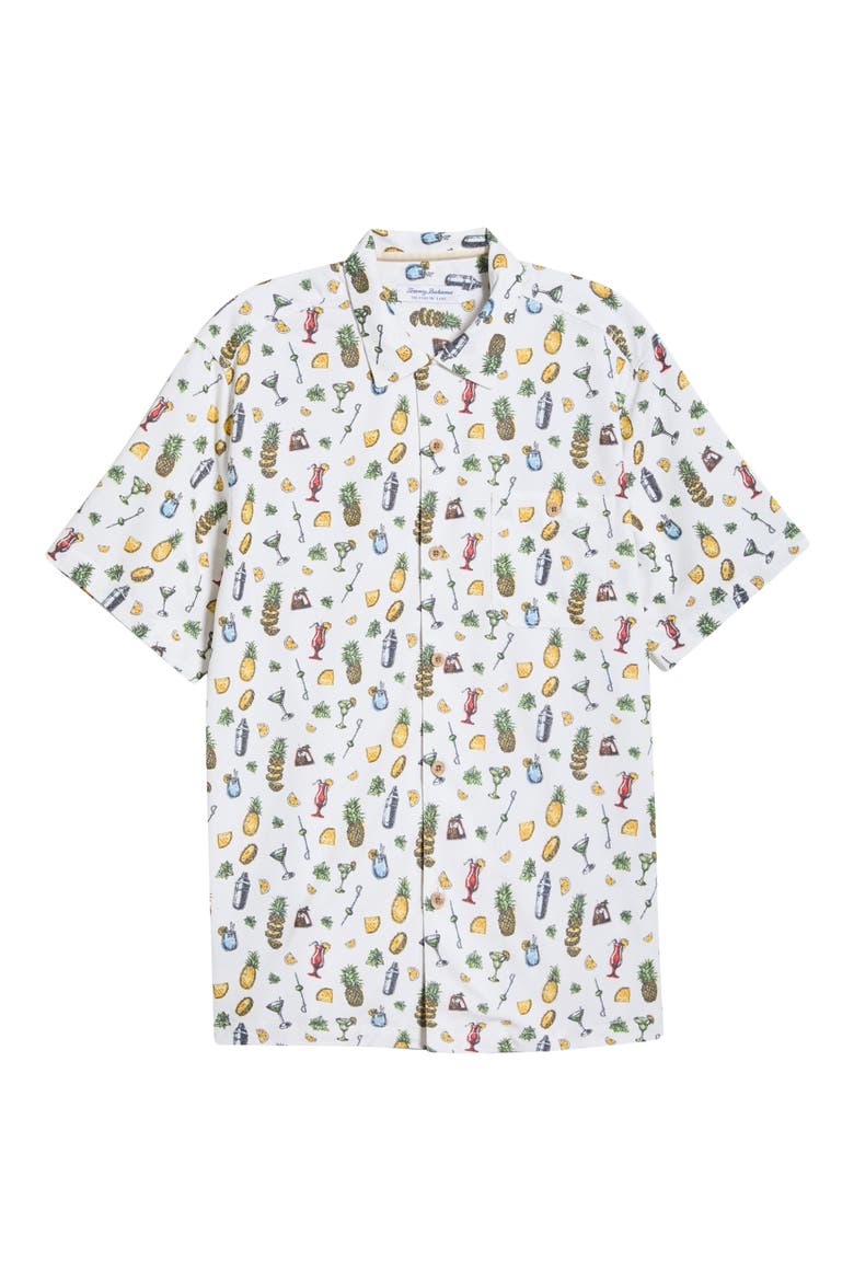 Coastal Ease Shake & Sip Cocktail Print IslandZone® Camp Shirt, Alternate, color, LIGHT SANDDOLLAR