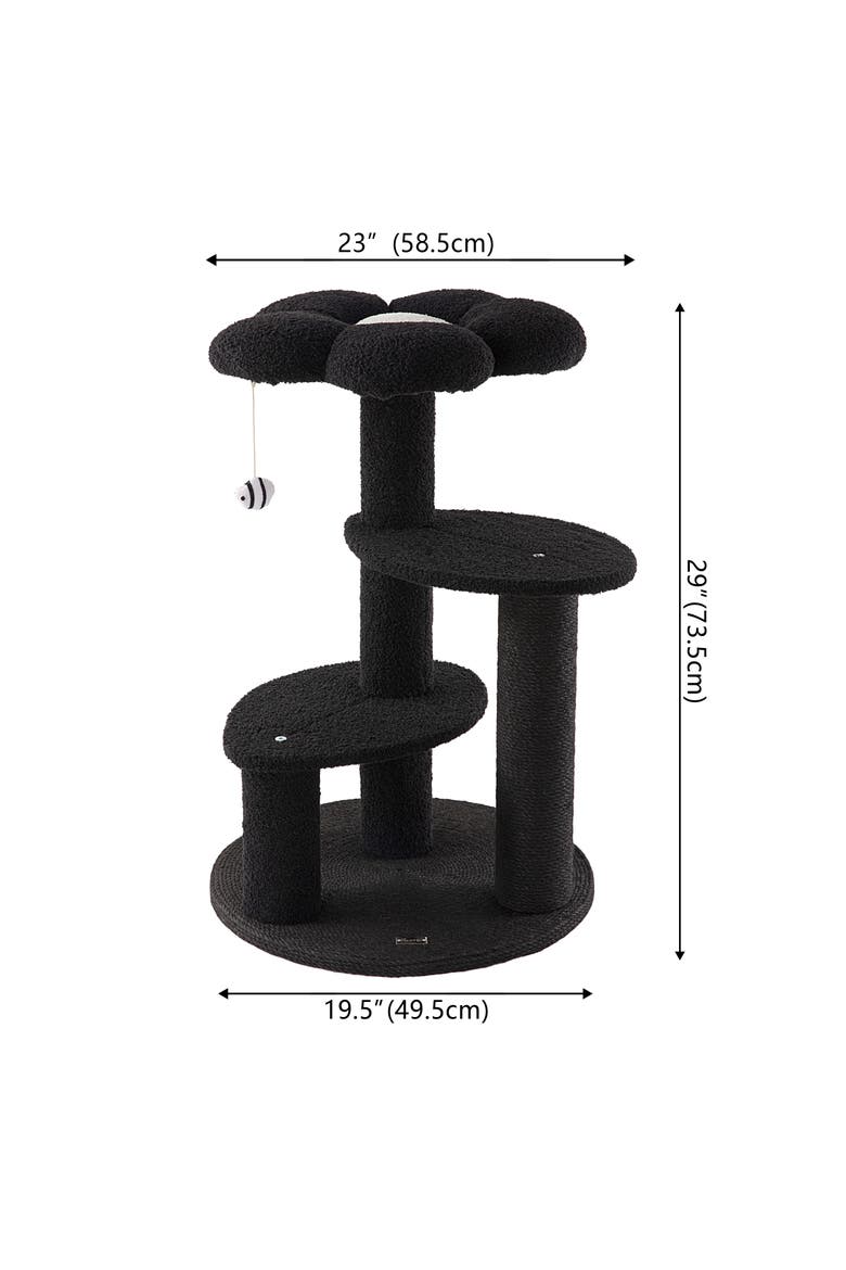 Poppy 3-Tier Modern Jute Flower Cat Tree with Dangling Toy, Alternate, color, Black/White