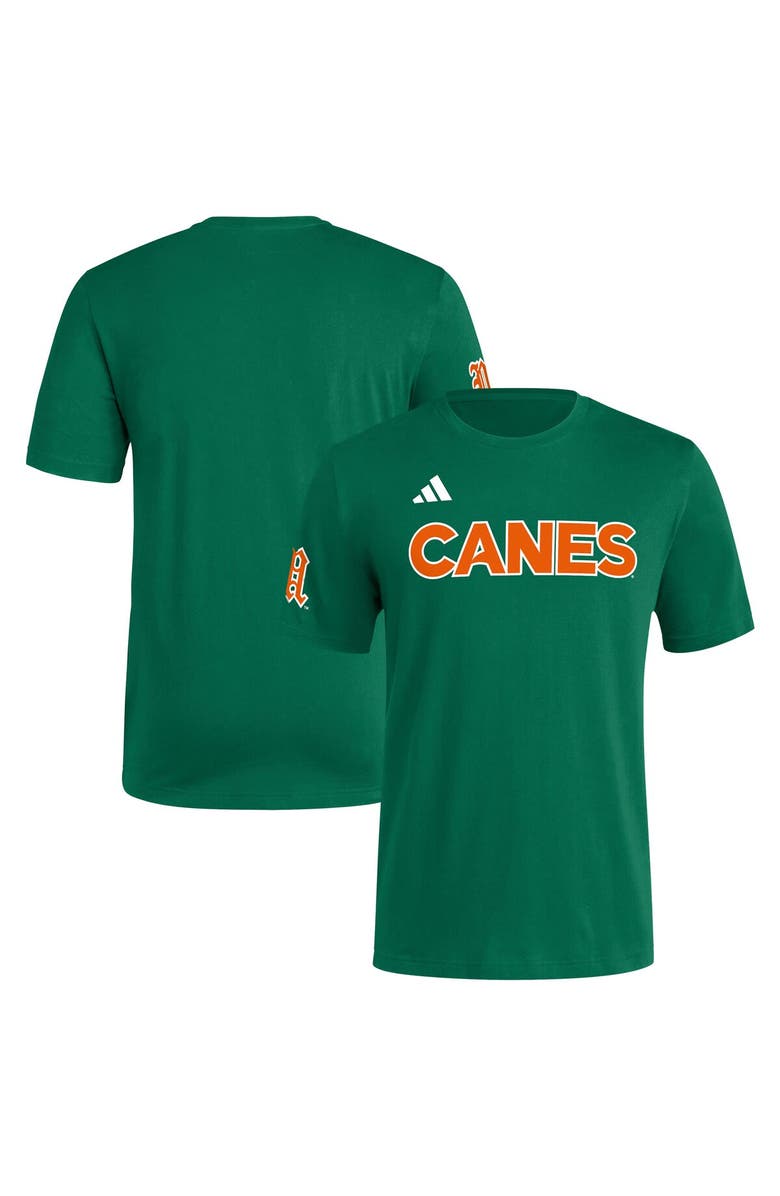 adidas Men's adidas  Green Miami Hurricanes Fresh Wordmark T-Shirt, Main, color, 