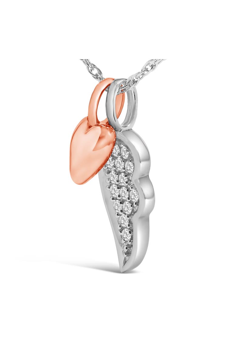 14K Rose Gold Plated Sterling Silver 1/10 Cttw Diamond Heart & Wing Pendant Necklace, Alternate, color, White Gold over Silver