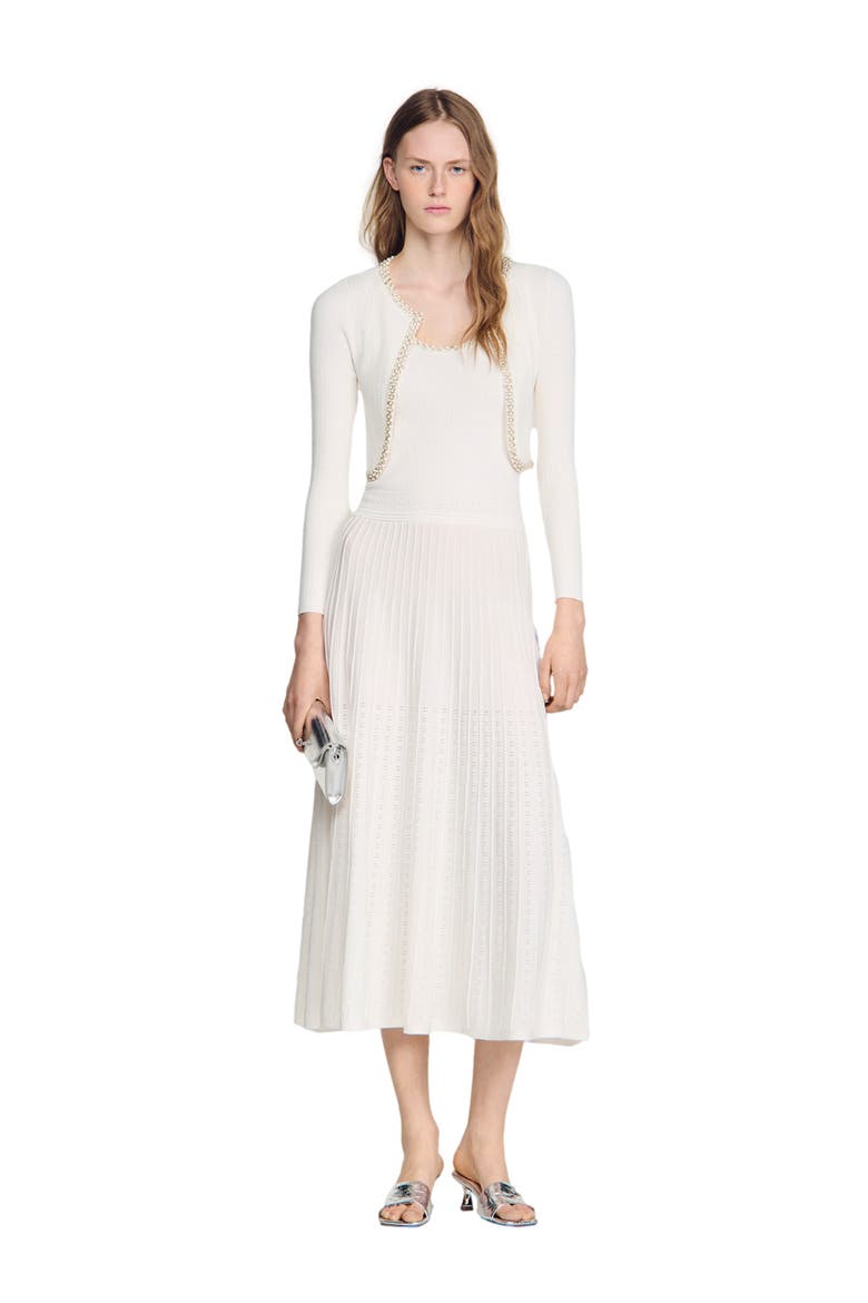 Cropped pearl and strass cardigan, Alternate, color, White