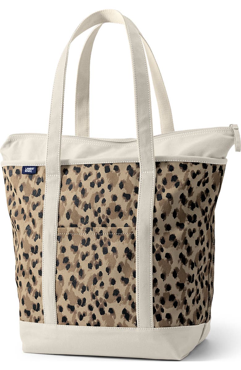 Lands' End Zip Top Long Handle Canvas Tote Bag, Alternate, color,