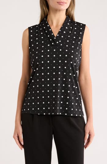 T Tahari Pleated Neck Sleeveless Top In Black