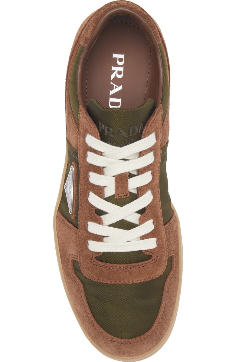 Prada Downtown Logo Low Top Sneaker, Alternate, color, Cocoa Brown/ Moss Green