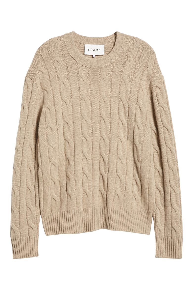 Cable Knit Crewneck Cashmere Sweater, Alternate, color, LIGHT BROWN