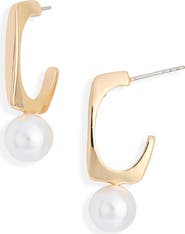 NORDSTROM RACK Freshwater Pearl Drop Hoop Earrings