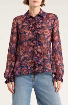 Melrose and Market Ruffle Chiffon Button-Up Shirt