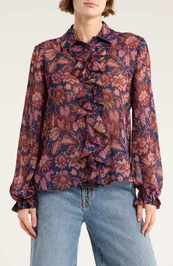 Melrose and Market Ruffle Chiffon Button-Up Shirt