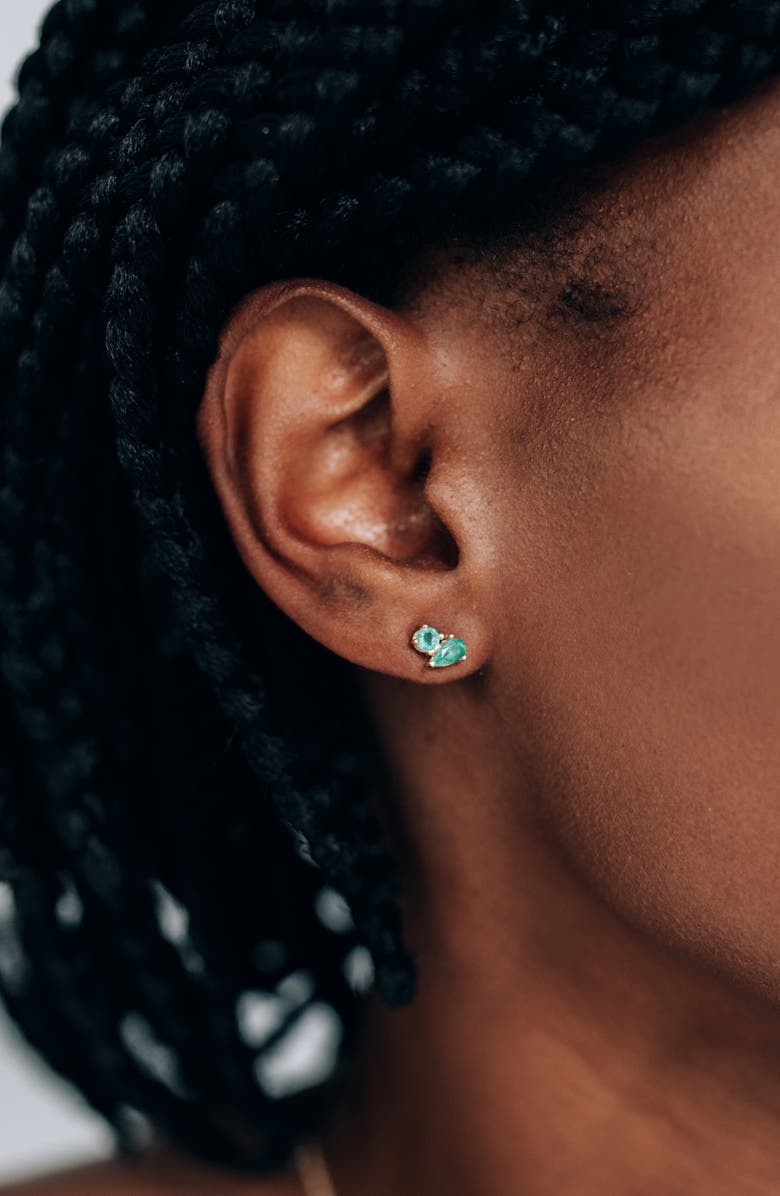 Anzie x Mel Soldera Jumelle Emerald Stud Earrings, Alternate, color, Green