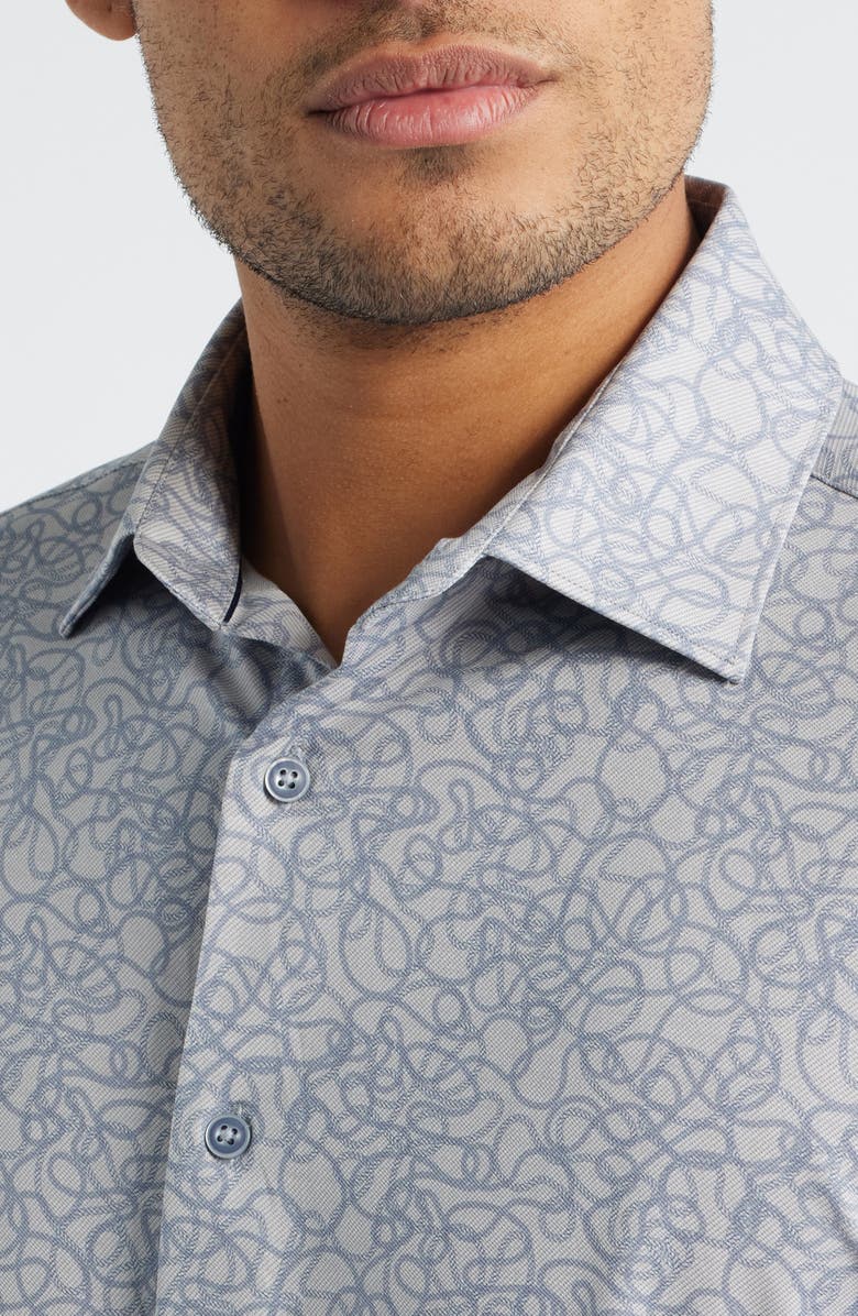 Bugatchi James OoohCotton<sup>®</sup> Serpentine String Print Twill Button-Up Shirt, Alternate, color, Platinum