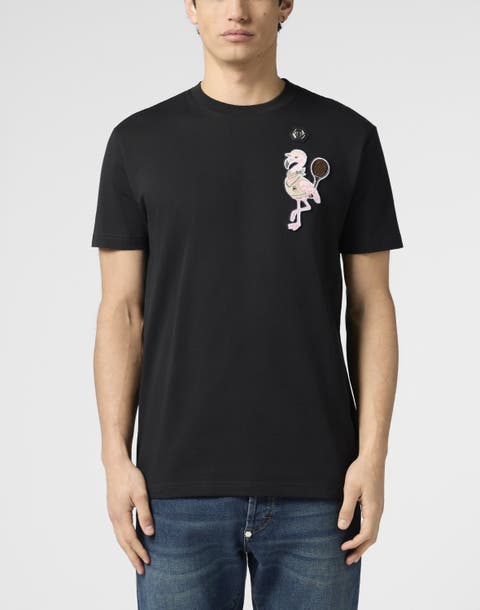 Round Neck T-Shirt Tennis Flamingo Patch Men