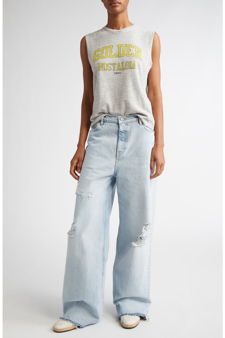 Slim Fit Distressed Graphic Tank, Alternate, color, GREY MELANGE/ YELLOW