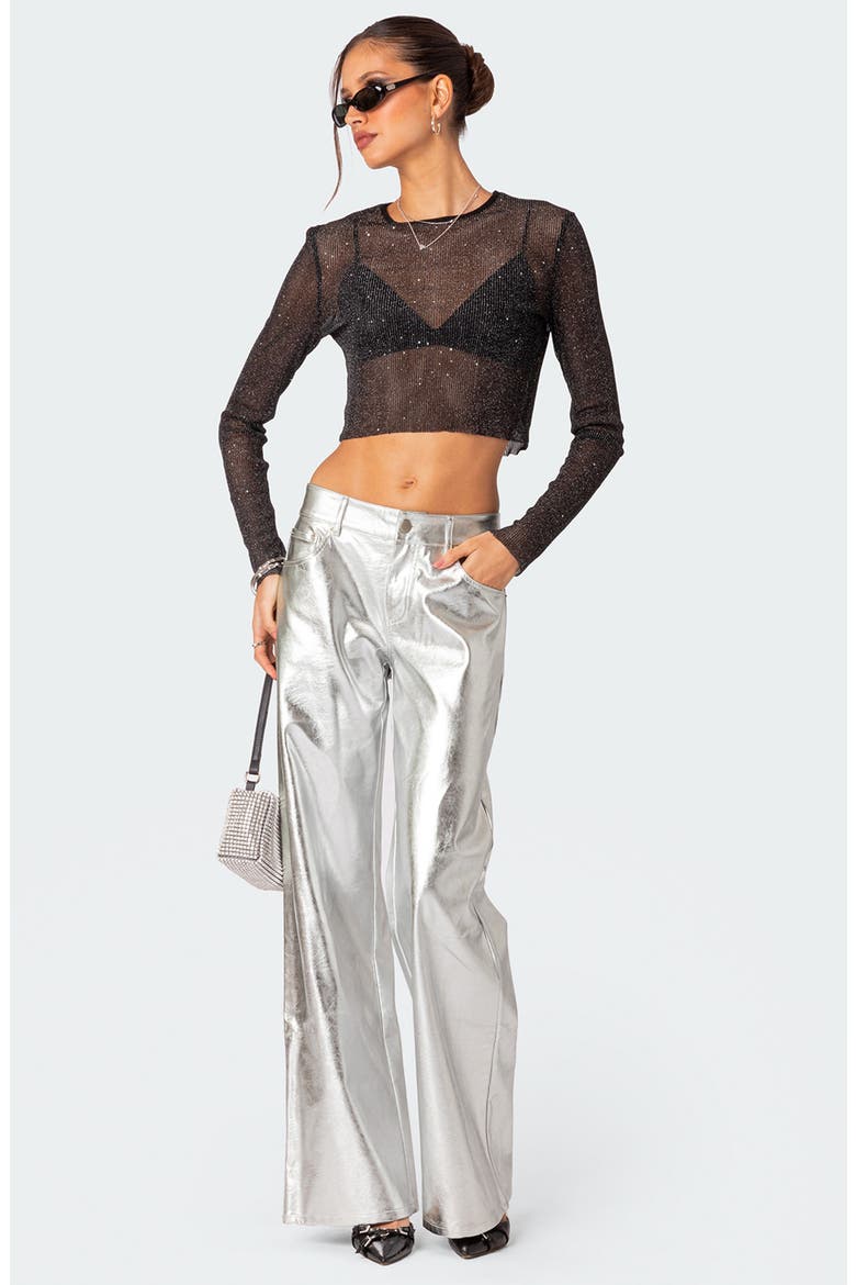 Kim Metallic Faux Leather Pants, Alternate, color, SILVER