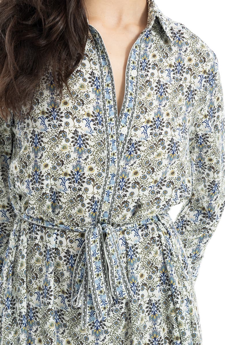 MAX STUDIO Cuffed Sleeve Midi Shirtdress, Alternate, color, Birch/ Blue Cara Folk Flower