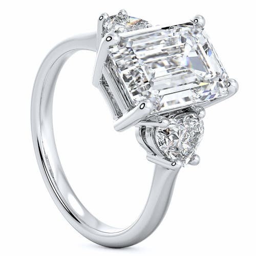 Bliss Diamond Certified 4 1/2ct Emerald & Heart 3-stone Diamond Ring 14k Gold Lab Grown In 14k White Gold